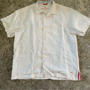 Tommy Bahama men’s Sea Glass linen camp shirt in L off white EUC